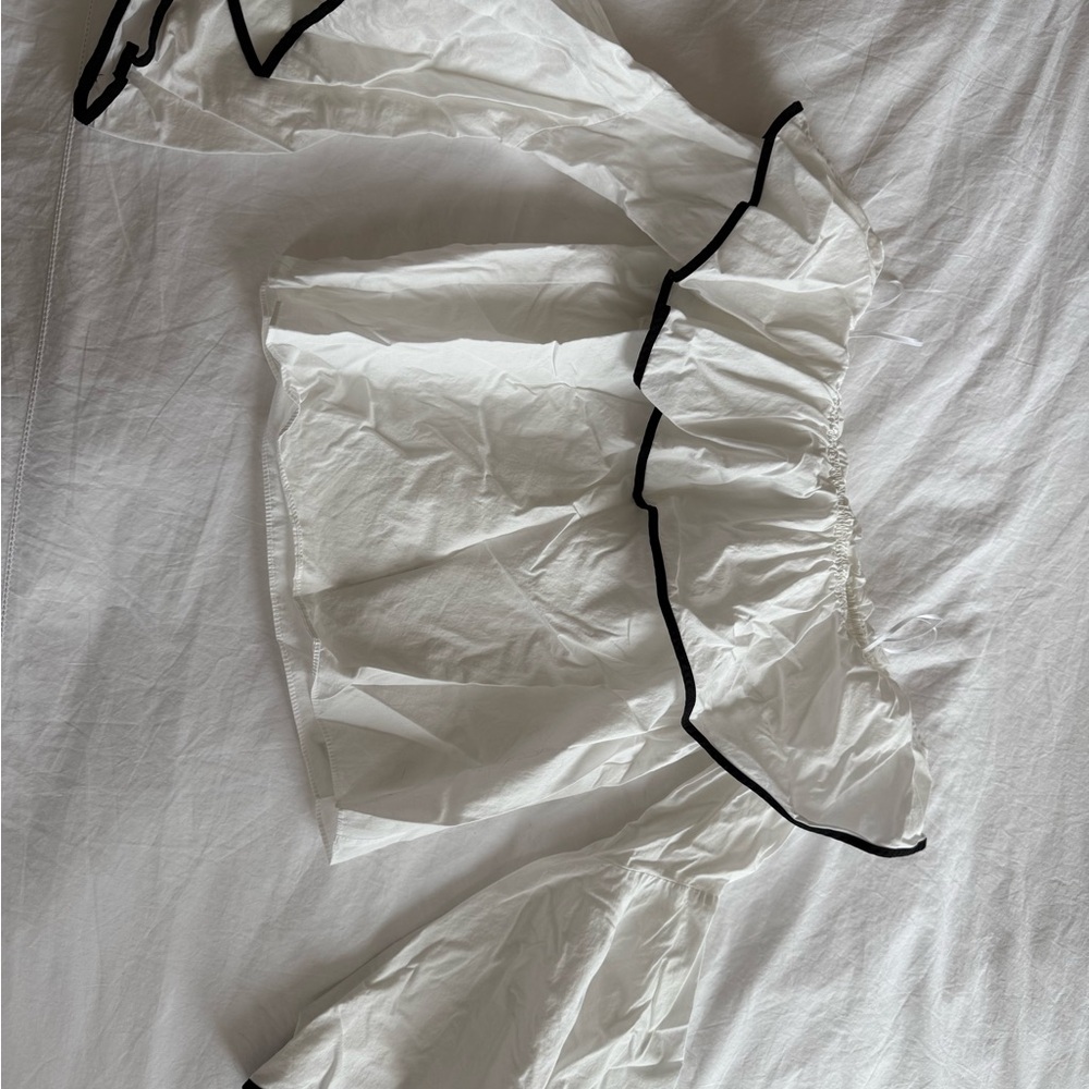 Zara White Off-Shoulder Ruffle Top with Black Trim